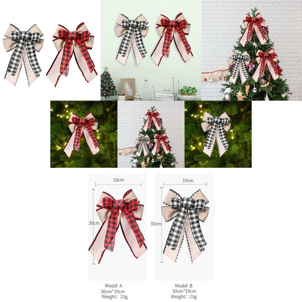 Charming Christmas Decor Bow Featuring Distinctive Plaid Edges For Trees
