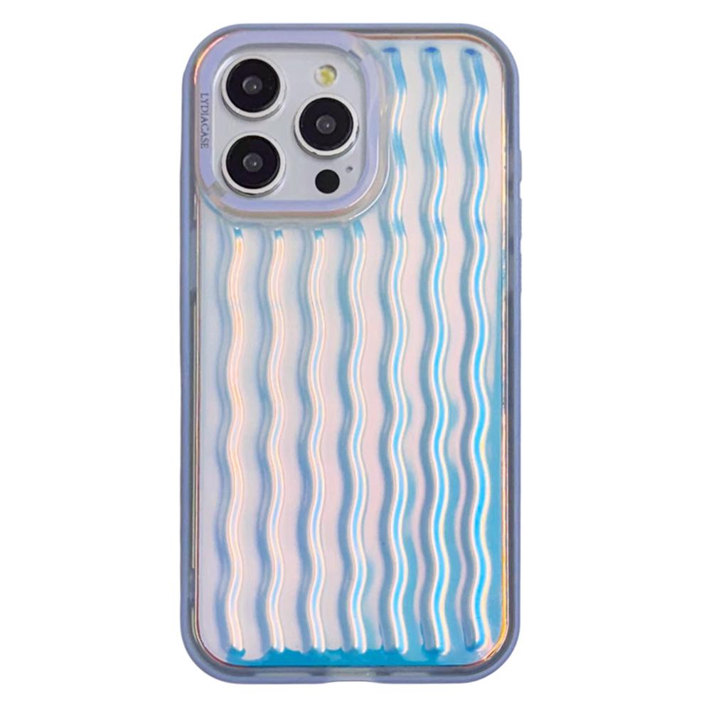 

For iPhone 15 Pro Max Case Wavy Pattern Gradient Iridescent Design TPU+PC Phone Cover Blue