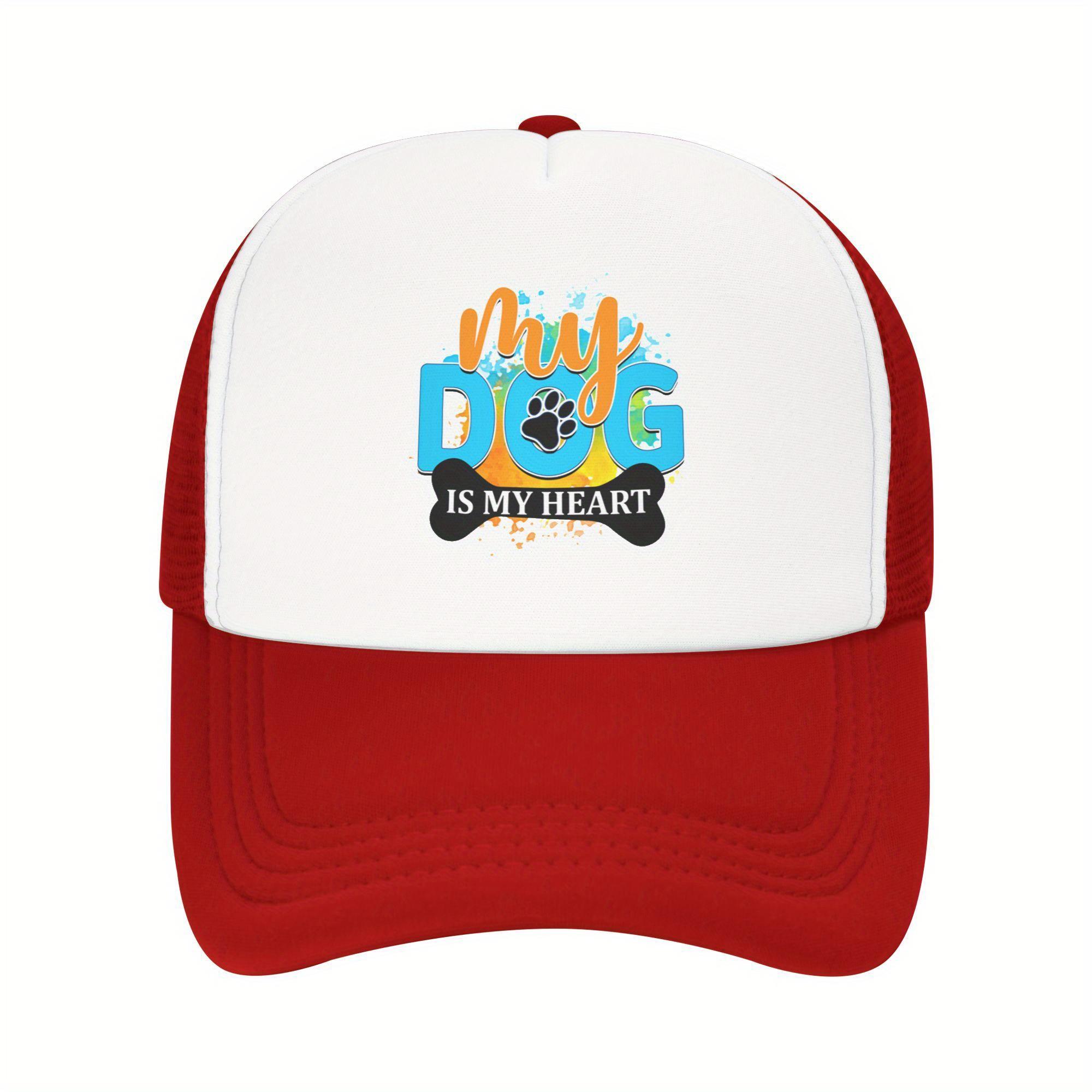 

My Dog Is My Heart Paw Print Graphic Trucker Hat Polyester Breathable Casual Baseball Cap for Adults One Size