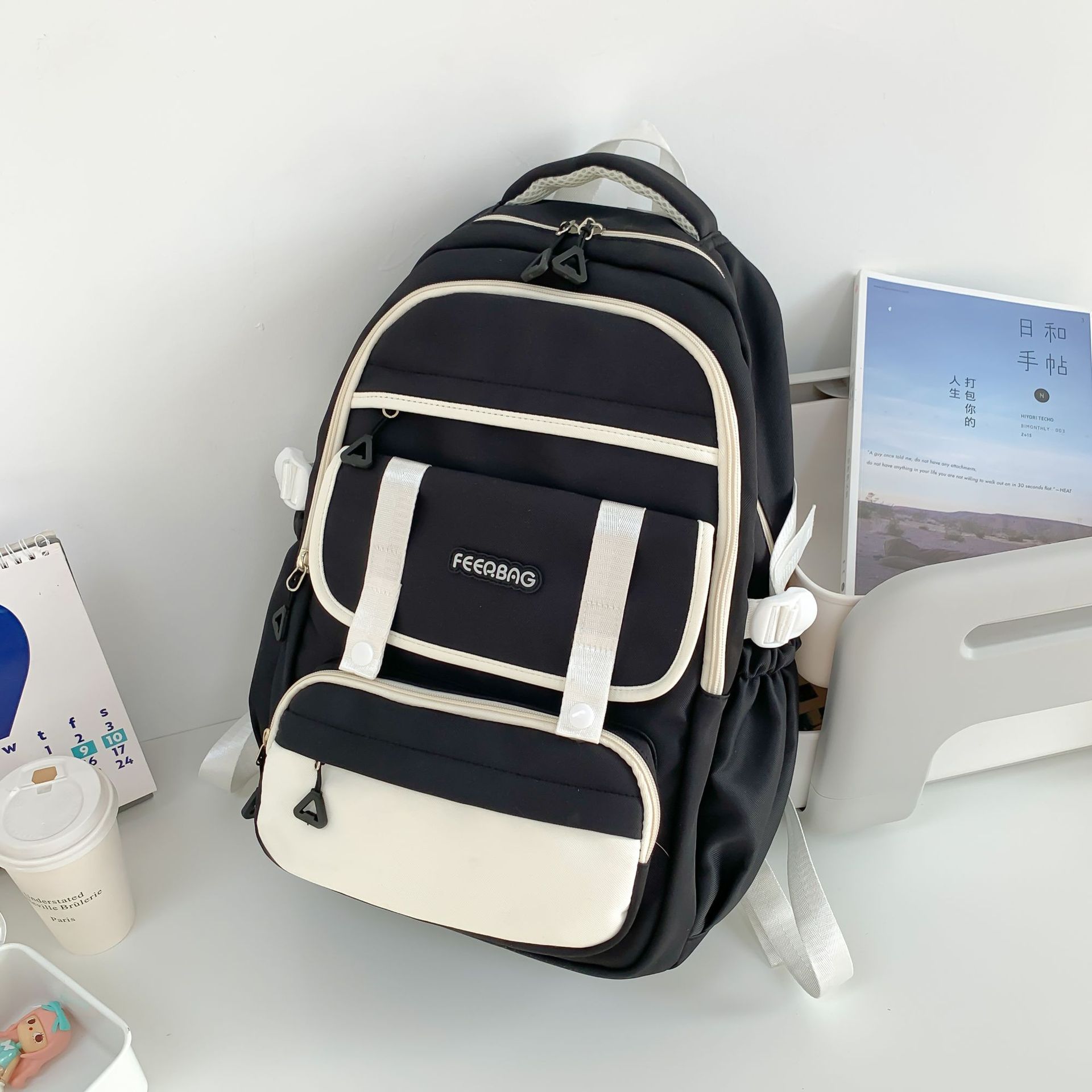 

Рюкзак нового стиля многослойный школьный рюкзак для учеников начальной школы и средней школы легкий большой вместимости чёрный