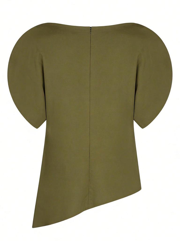 European Style Spring/Summer Women's Slim-Fit Round Neck Puff Sleeve Top