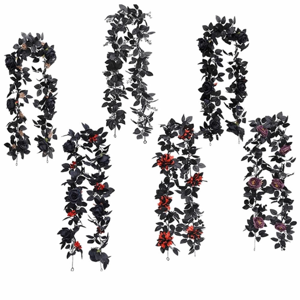 Black Artificial Rose Vines 175cm Halloween Garland Halloween Rose Leaf Vines  Table Centerpiece