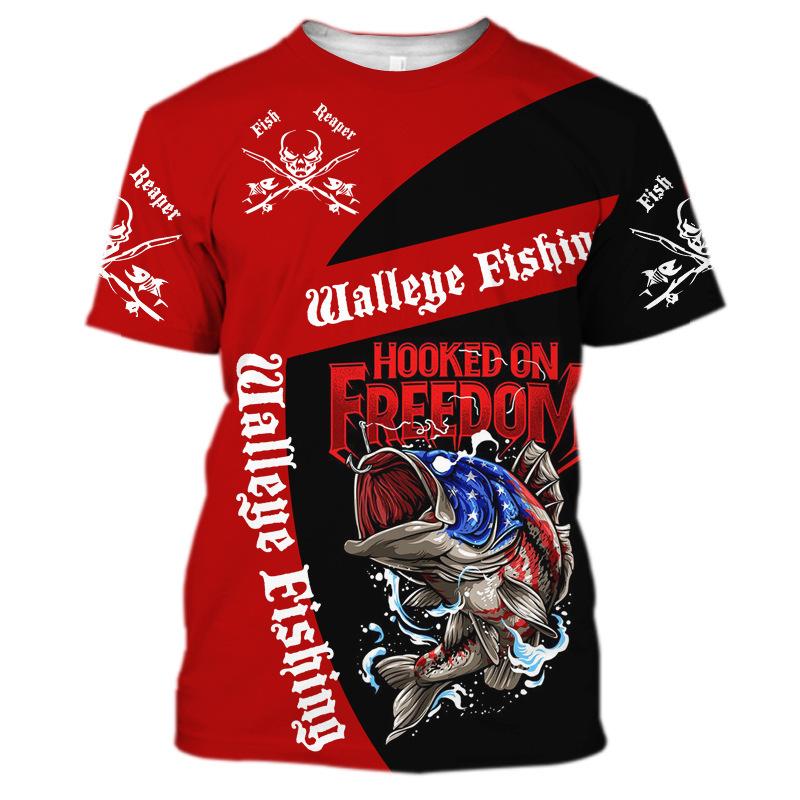 BASS Fishing Print T-shirt for Men 3D Fashion Fish Hunter Round Neck Top Men Women Casual Outdoor Short Sleeve Tees Clothing
