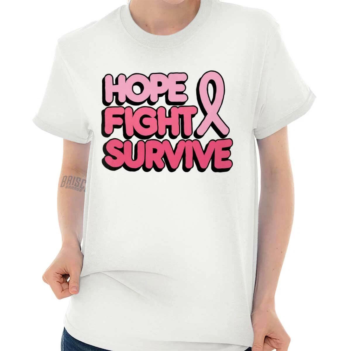 Hope Fight Survive Pink Ribbon Breast Cancer Womens Graphic Crewneck T Shirt Tee S