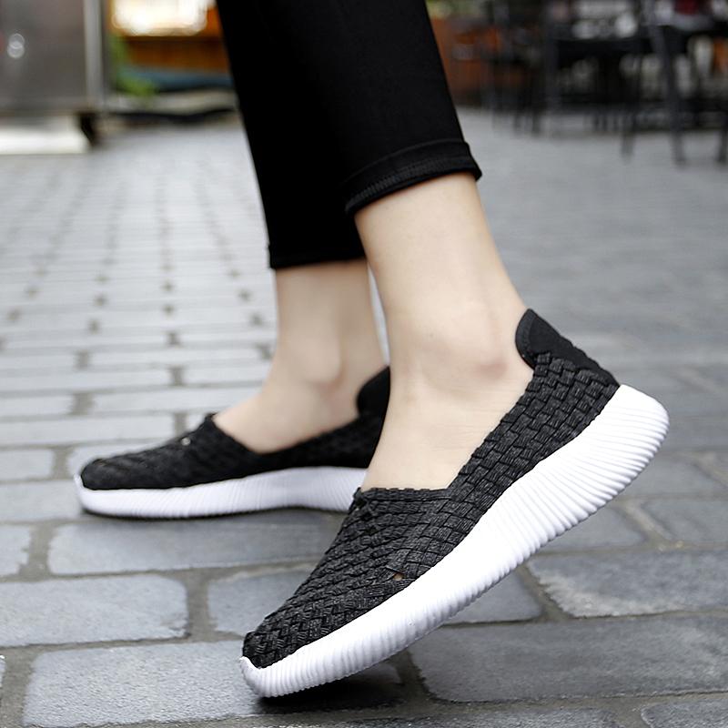 Summer Moccasin Pink Beach Walking Shoes Women Multicolor Casual Weave Soft Slip on Braided Flats Sneakers Plus Size