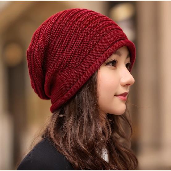 2pcs Womens Knitted Wool Pullover Beanie Versatile And Warm Slouchy Hat
