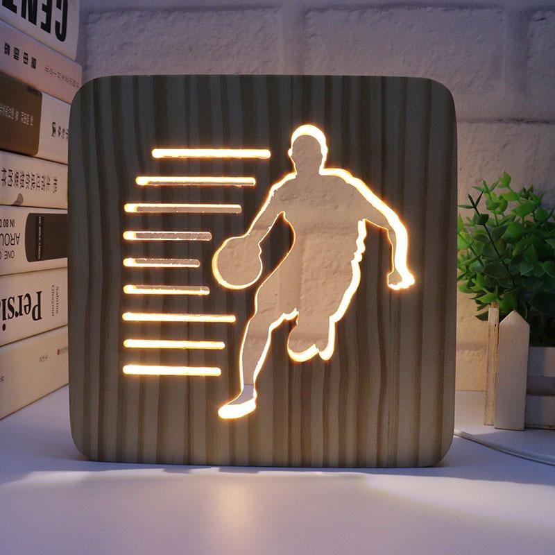 Creative 3D Night Lamp Corporate Gift Design Letter Music Notes Solid Wood Hollowed-out Carving LED Desk Lamp Wooden