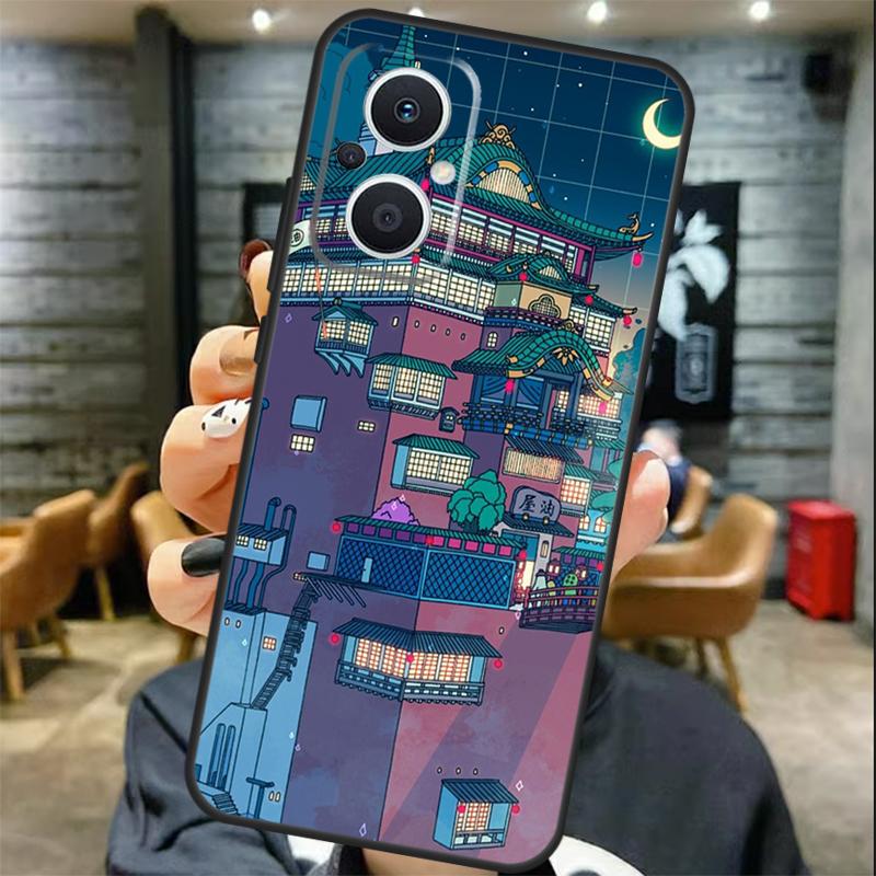 Neon Village Bathhouse Night Case For OPPO Reno 13 13F 12 F 11 8T 7 8 10 Pro OPPO Find X8 X6 Pro X3 X5 Lite Cover Coque