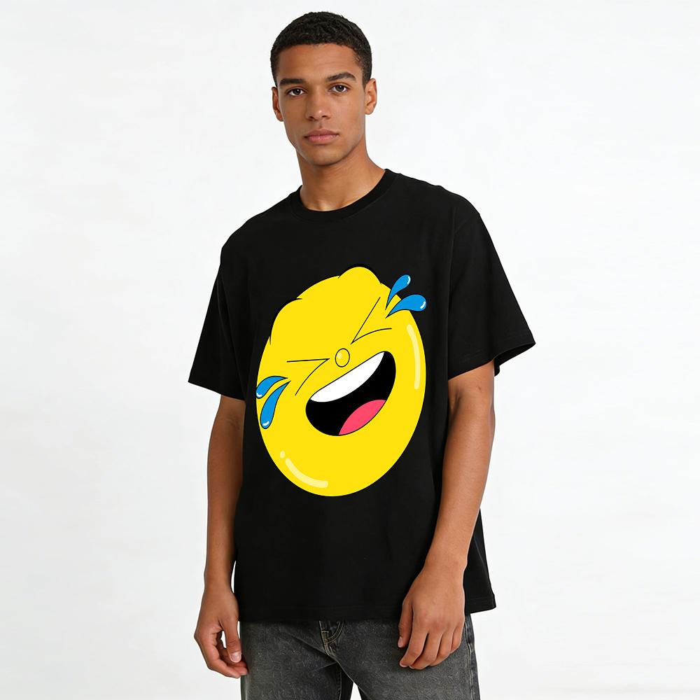 Funny Laughing with Tears Print Casual T-shirt Unisex Loose Fit for Daily Commute Streetwear Pure Cotton T-shirt