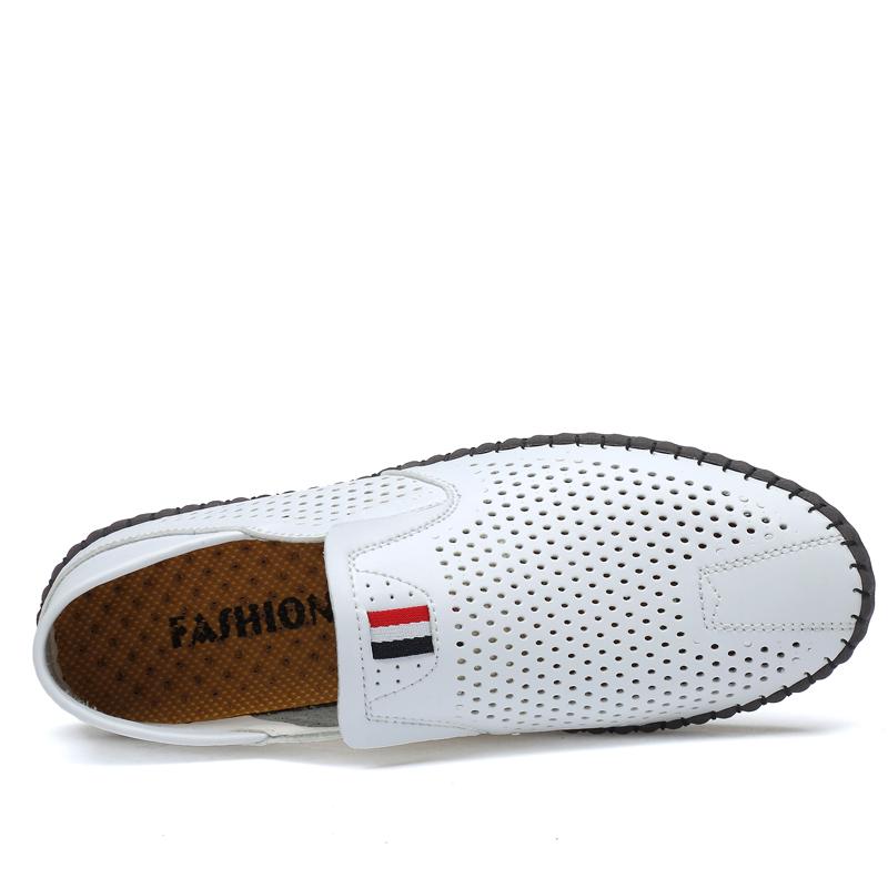 Men's Spring Autumn New 2024 Leather Loafers Slip-on Soft Casual Shoes Comfortable Drive Flats White Breathable Shoes