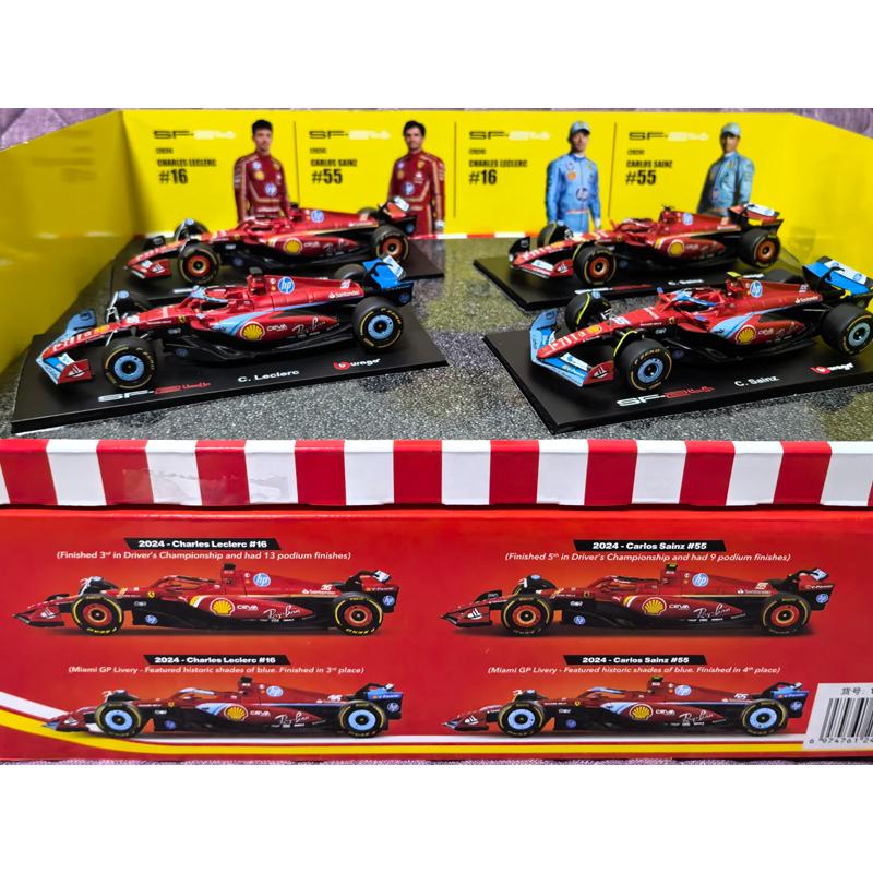 Bburago 1:Ensemble de 43 Modèles de Voitures de Course Ferrari F1 Diecast - 4 Pièces Voitures de Course de Collection Jouet Cadeaux de Noël Anniversaire pour Fans de F1 Décoration de Bureau