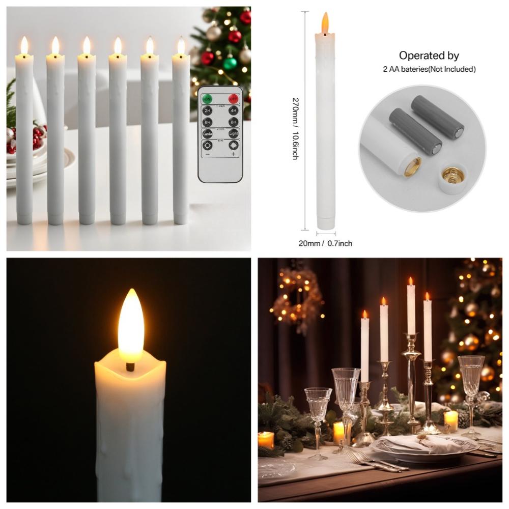 Flickering Taper Led Candles with Remote Control and Timer Flameless LED Candlesticks 3D Flame Candles for Christmas Halloween