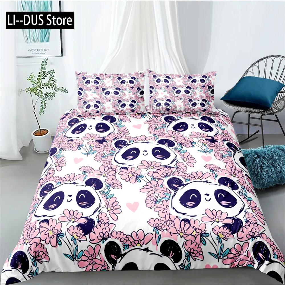 Set da letto Panda Cartone Animato Carino Bambino Bambini Copripiumino Creativo per Ragazzi con Federa Set da Letto King Size per Adolescenti