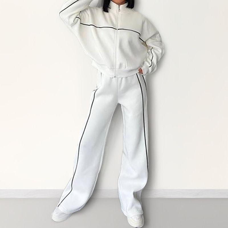 Leisure Two-Piece Set European and American Women Autumn Casual Loose Cardigan Lace-up Hoodie Trousers Set
