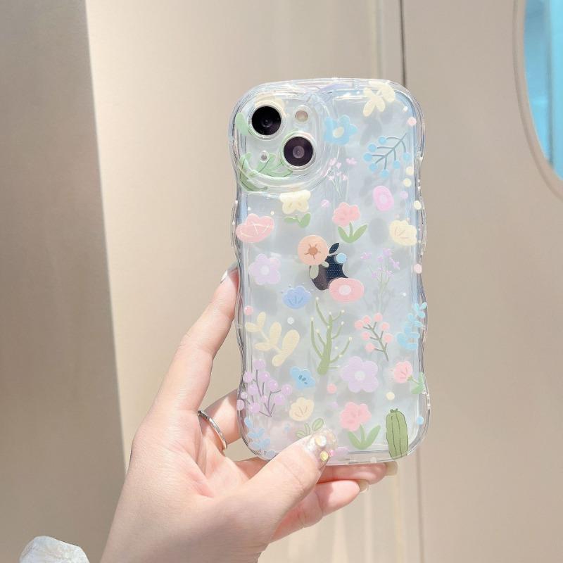 Women Colorful Floral Transparent Anti Drop Silicone Phone Case With Chain For Iphone