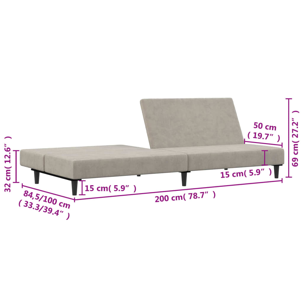 2 Seater Sofa Bed Light Grey Velvet
