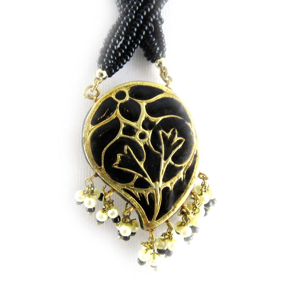 Les Trésors De Lily [B8567] - Black Gold 'Palanquin' Necklace