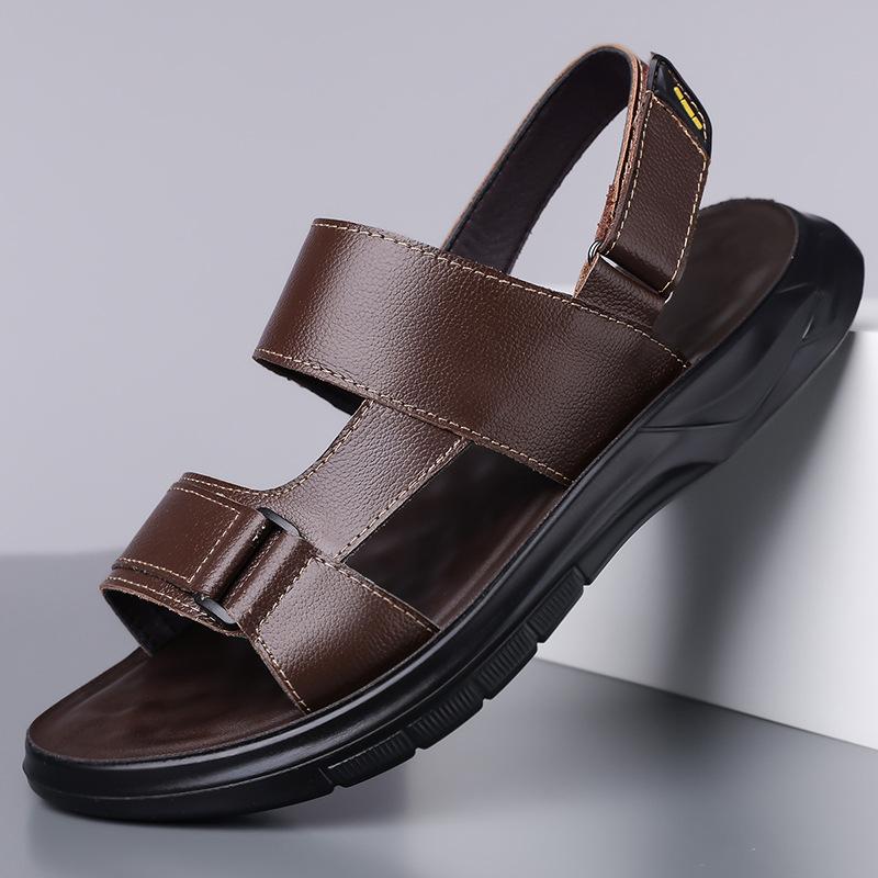 Sandals men's new first-layer cowhide tide summer non-slip outer wear beach shoes driving outside wear casual cool slippers