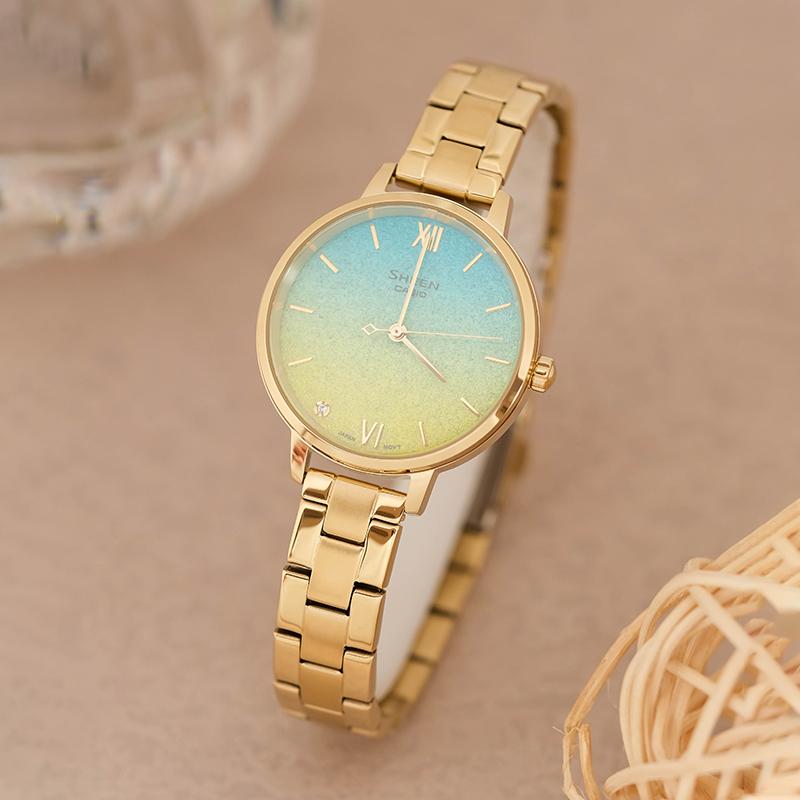 Casio SHEEN Universe Starry Sky Theme Fashion Simple and Light Hands Quartz Movement Steel Strap Japanese and Korean Watch Women's SHE-4548G-2AUPR
