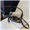 New Half Round Handheld Retro Bag for Women's Fashion Color Contrast Splicing Commuter Single Shoulder Crossbody Bag Saddle Bag