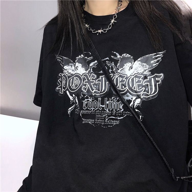 Fashion Casual Harajuku Goth Graphic T-Shirts Women Clothes Female Girls Beautiful Y2k Top Broken