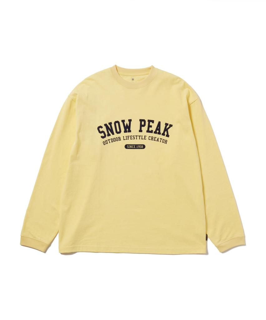 Varsity Logo Long Sleeve for Men and Size M [Snow Peak] T-Shirt TS-26SU002 Long-sleeved T-shirt Women, Yellow,