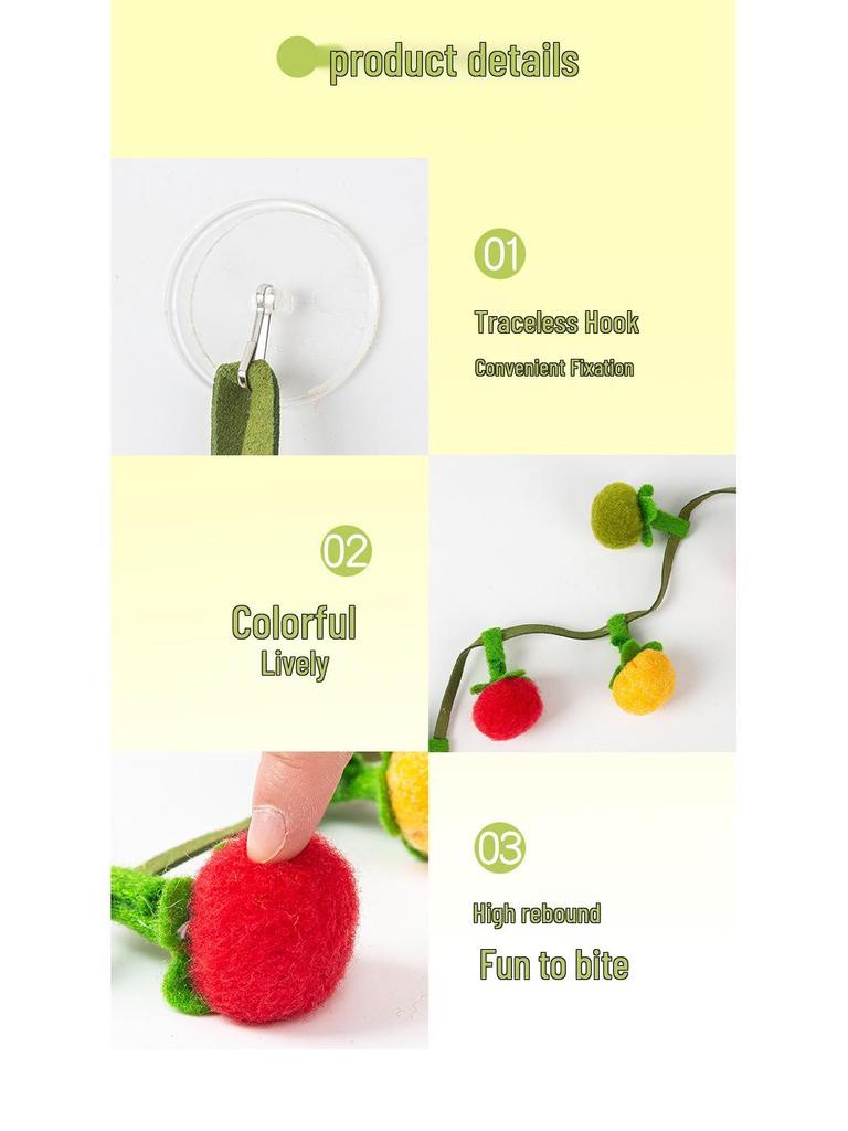 Bite-Resistant Tomato Teaser Wand with Bell - Self-Play Cat Toy for Kittens
