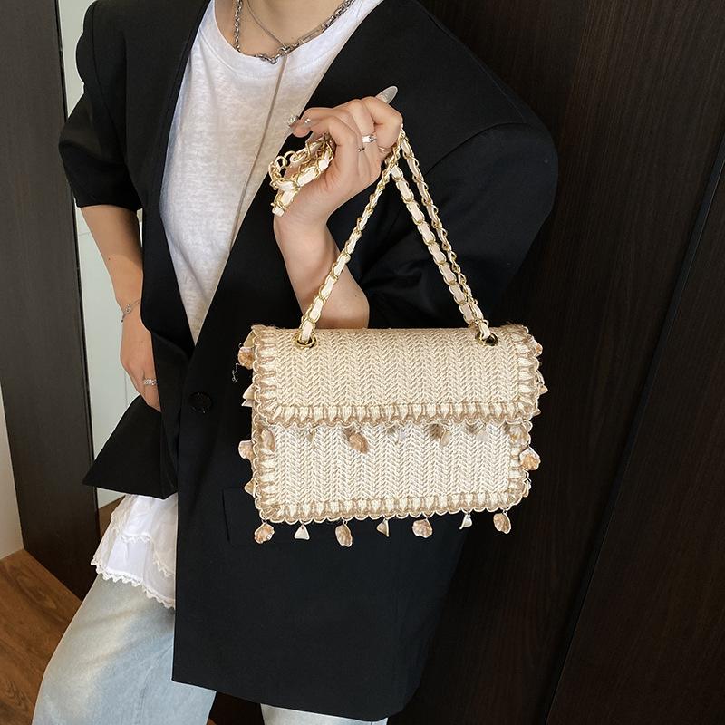 Summer Straw Woven Bag Women's New Exquisite Chain Shoulder Messenger Bag Niche Design Woven Bag