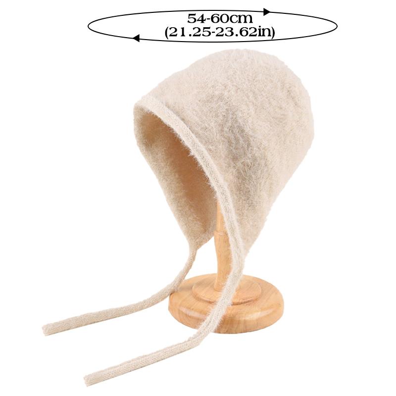 Imitation Mink Fur Lace-up Pullover Cap Women Plush Fisherman Hat Winter Warm Ear Protection Headgear Bonnet Solid Velvet Beanie