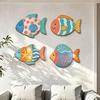 Seaside Bathroom Wall Art 4PCS Aspen Wood Fish Decor, Colorful Hanging Handcrafted Set Art, Beach Theme Decorative Plaques for Living Room Nautical