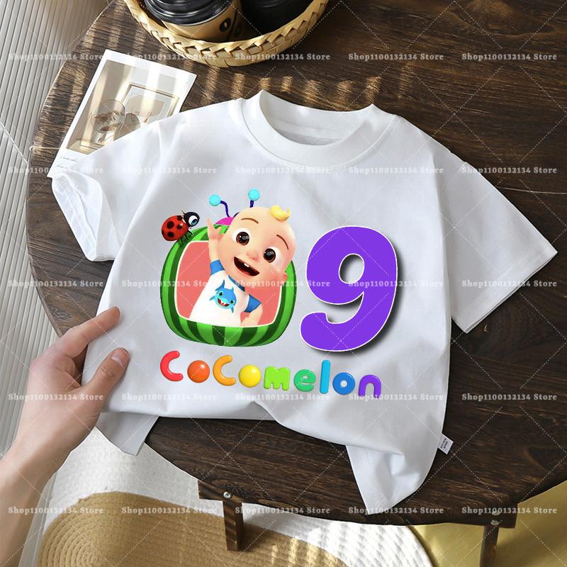 Cocomelons Kids Birthday Number 1-10 T-shirts Cartoon Anime Boys Girls Tees Short Sleeves Printed Children Tops Summer Clothes