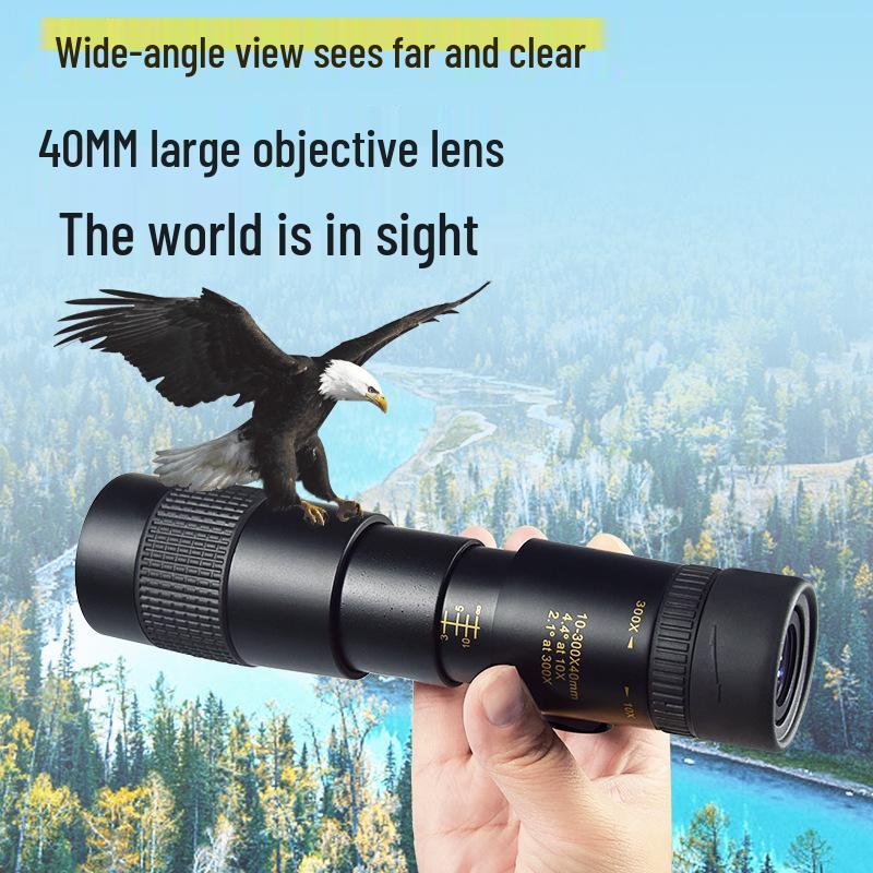 10-300×40 Retractable Zoom Monocular Telescope with High Magnification and Wide-Angle Lens