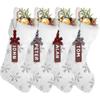 XIMISHOP 4PCS White Christmas Stockings, Large Xmas Glitter Snowflake Plush Hanging Stocking Decoration with Name Tags for Christmas Holiday Family