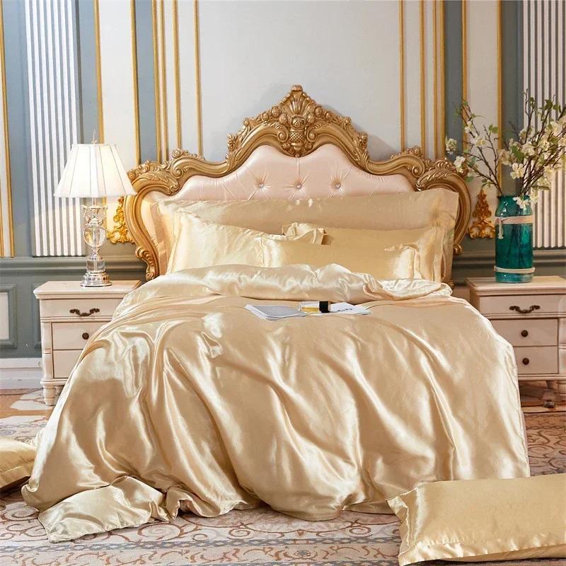 Hochwertiges Fleckenschutz-Bettwäsche-Set Doppelbett Imitation Seide Luxus-Bettwäsche-Set Queen Bequeme Seidige Deckenhülle Bettdeckenbezug-Set
