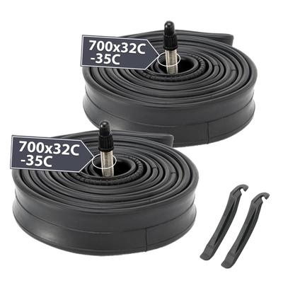 MOHEGIA Set mit 2 Rennrad-Fahrradschläuchen: 700x32-35C Crossrad 700C Fahrradschläuche - 48mm Presta-Ventile + 2 Reifenheber