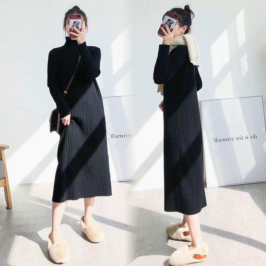 Damen Strickpulloverkleid mit hohem Kragen, mittellang - Herbst/Winter 2025 Kollektion