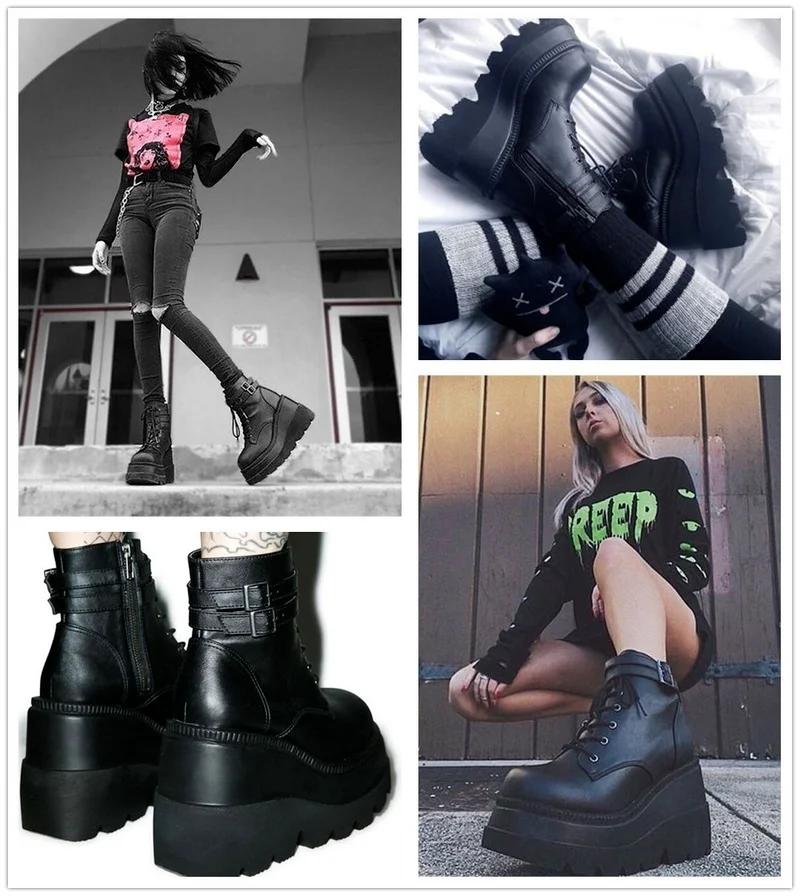 Brand Design Big Sizes Platform High Heels Cosplay Fashionable Autumn Winter Wedges Shoes Ankle Boots Women Booties