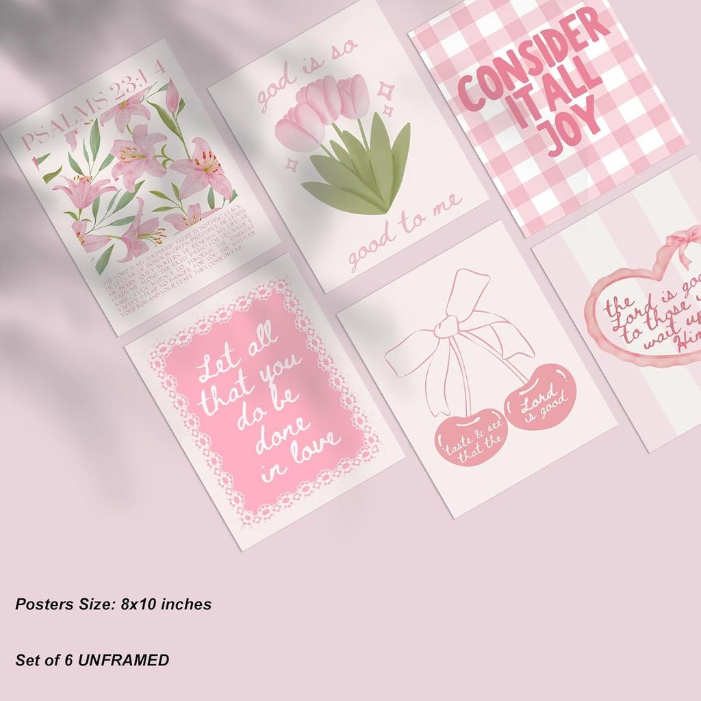 Pink Christian Bible Verse Wall Art Posters Set, Pink Floral Wall Decor Religious Scripture Canvas Prints Paintings Faith Pirational Preppy Pictures