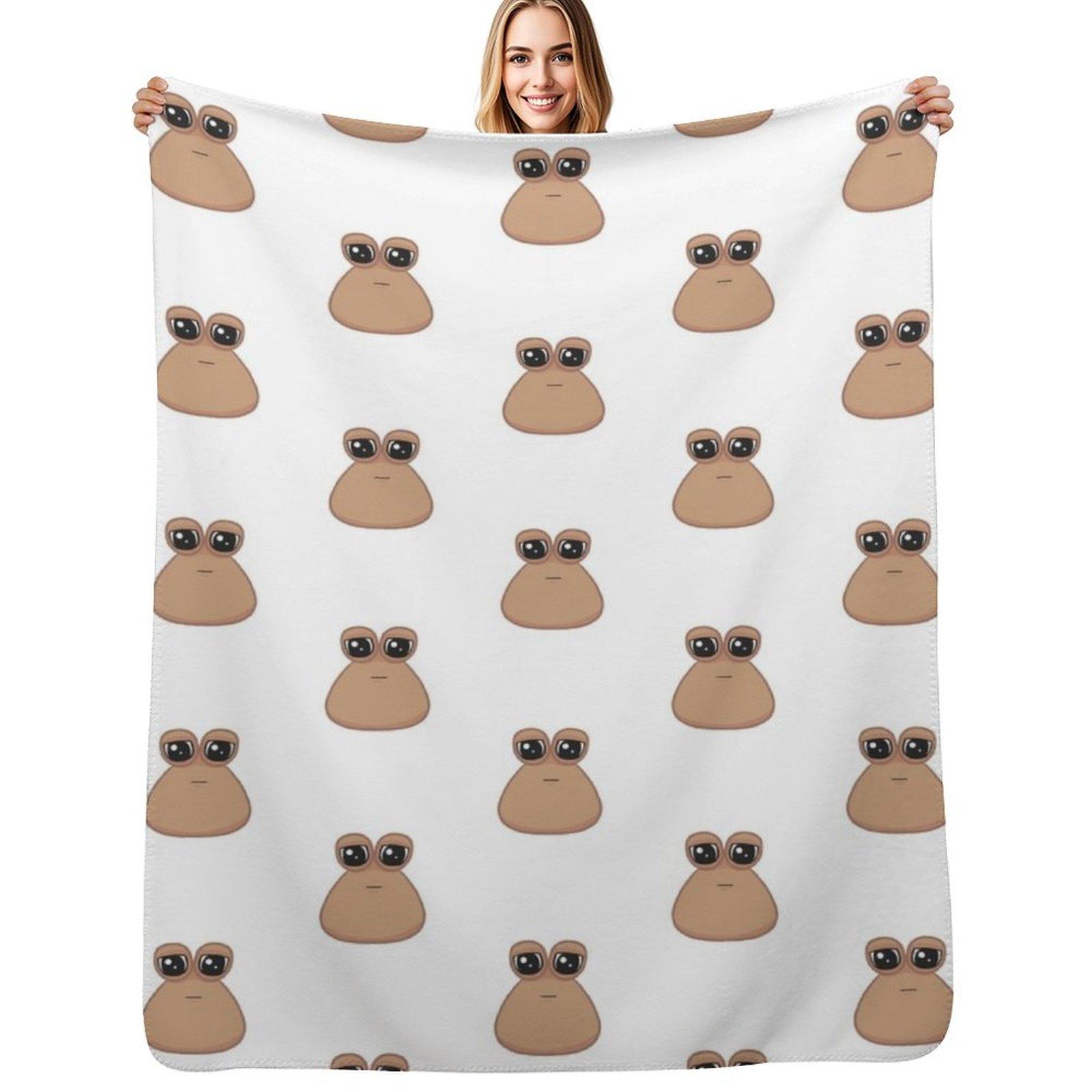 

Sad cute little cursed Pou Throw Blanket Soft Sherpa Fleece Warm Blanket for Winter 75x100cm