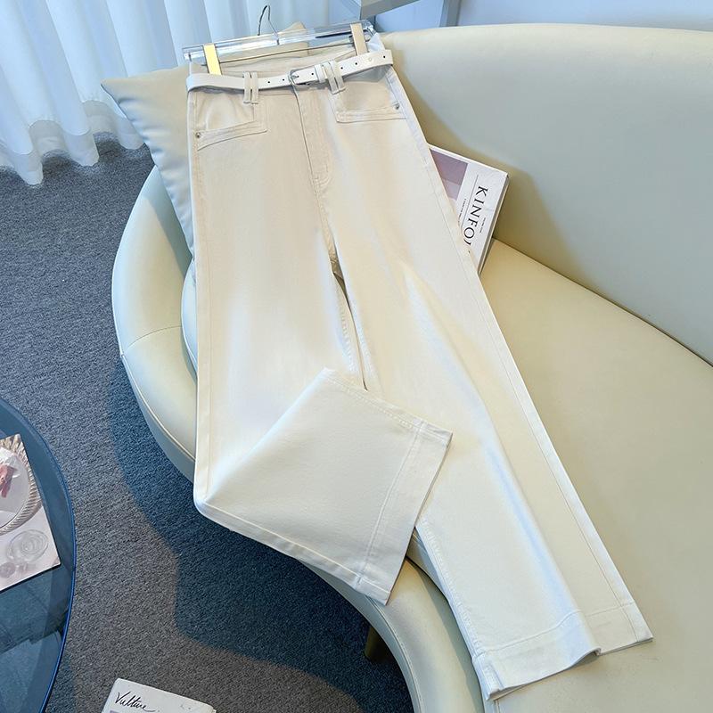 

Белые укороченные джинсы широкого кроя для миниатюрных женщин - Лето 2025, стройнящий прямой крой XL белый