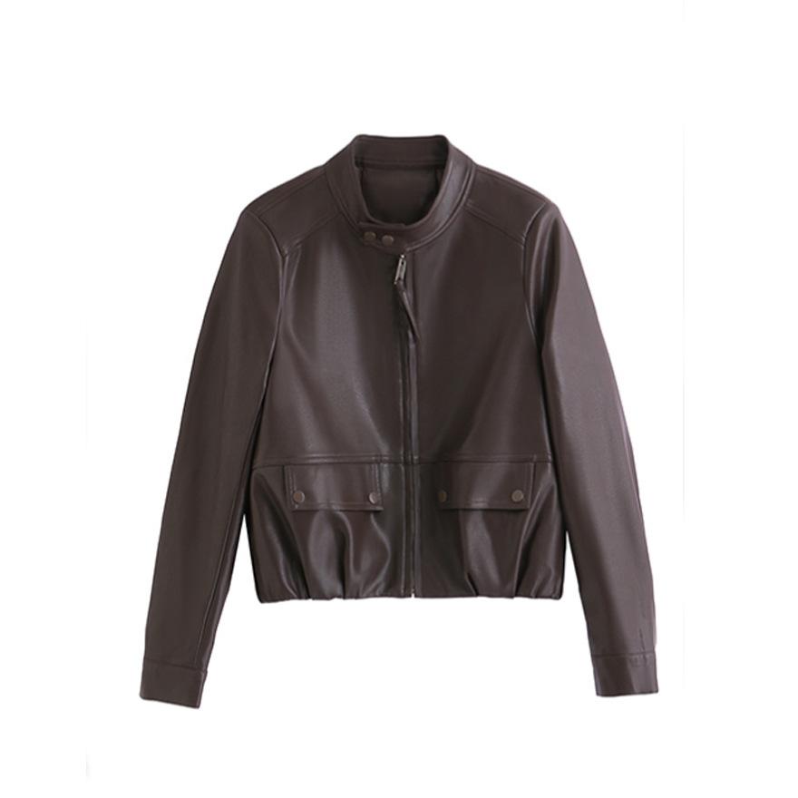 Four-season green retro versatile leather jacket women's short jacket spring and autumn new locomotive clothing tide