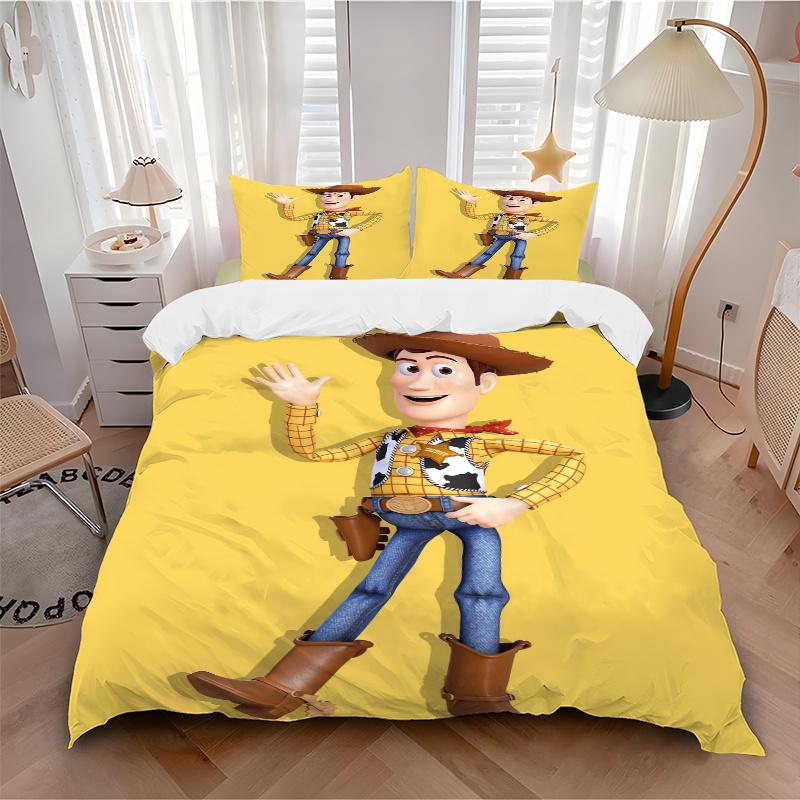3pcs Yellow Woody Toy Story Bedding Set - 1 Soft Quilt Cover + 2 Pillowcases, Machine Washable - Suitable for All Seasons, Perfect Gift for Famil