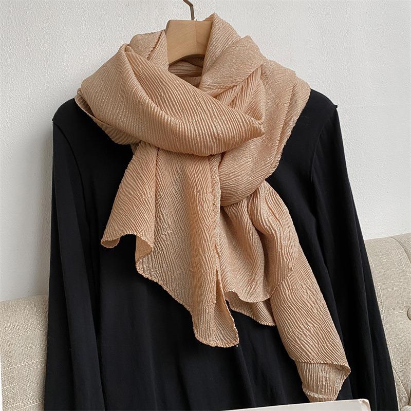 New Pleated Texture Scarf Women's Autumn and Winter Versatile Long Solid Color Shawl Dual-purpose