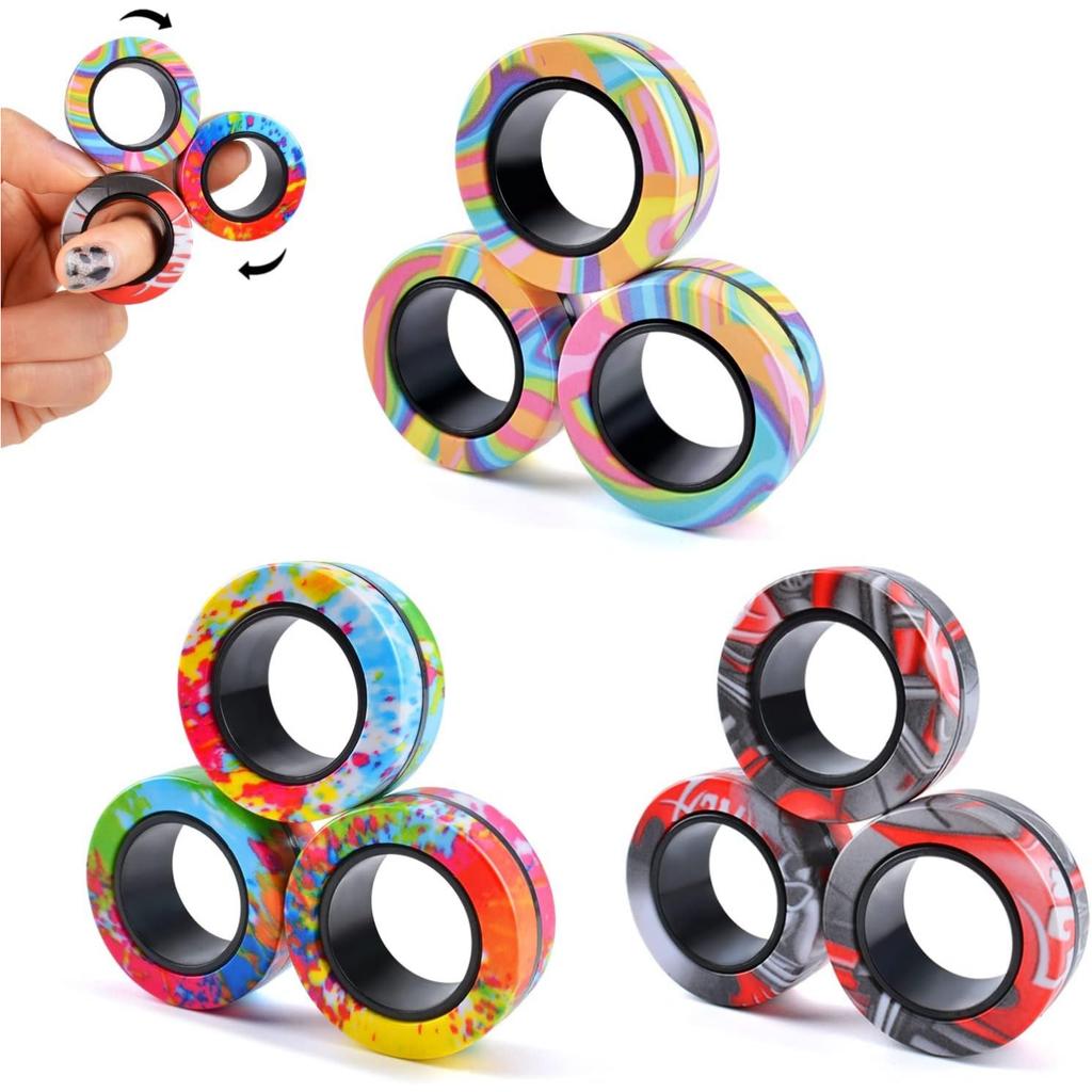 Magnetic Rings Fidget Toy, ADHD Anxiety Magnetic Finger Spinner Coolest Magnet Stress Relief Toy for Kids Adults Teen Gifts
