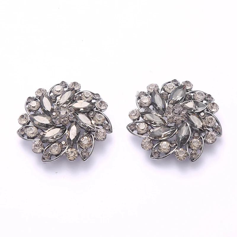1pcs High-grade Black White Champagne Rhinestone Flower Buttons Fur Mink Coat Collar Decorative Buttons 50mm