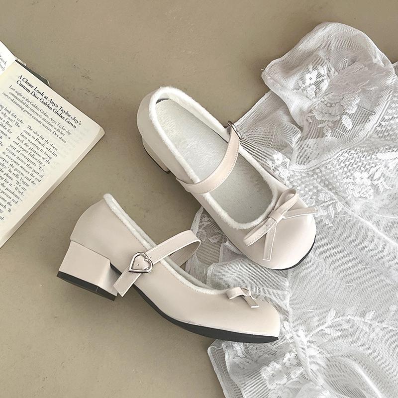 

Зимние флисовые женские туфли Мэри Джейн Модные туфли с бабочкой Туфли на квадратном каблуке 35 абрикосовый