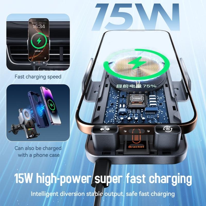 Wireless Charging,Wireless Car Chargers Charging Pad 15W NonSlip Fast Charge for Car Wireless Phone Chargers Mount