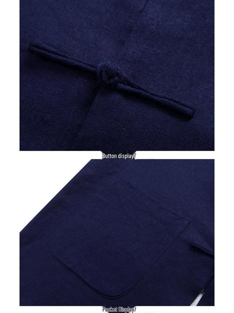 Men's Double-Sided Chinese Style Linen Jacket - Retro Cotton Top with Long Sleeves