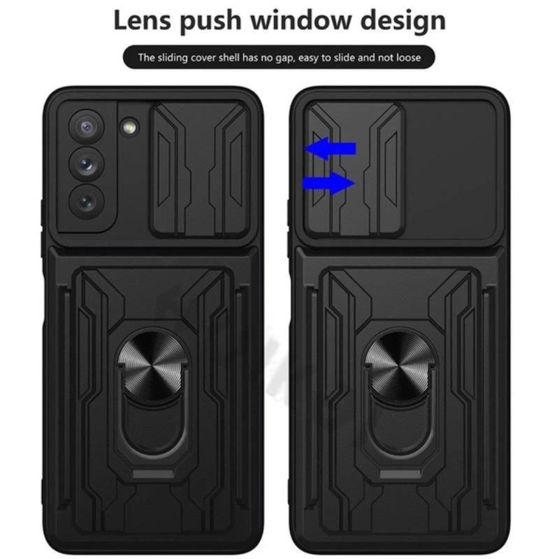 A04s Case Luxury Card Holder Slide Camera Protection Armor Ring Cover On For Samsung Galaxy A04s A04 S galaxyA04s Shockproof Phone Cases