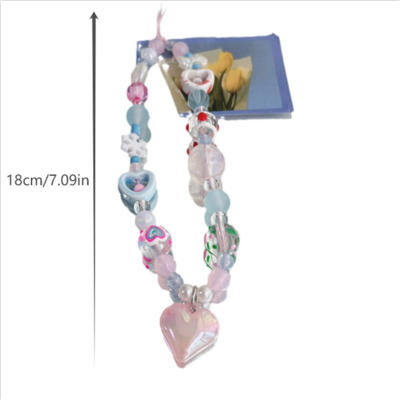 Cute Sweet Star Heart Love Beaded Phone Lanyard Strap Keychain Pendant Phone Chain Wrist Rope Bag Ornament Girl Phone Charm Gift